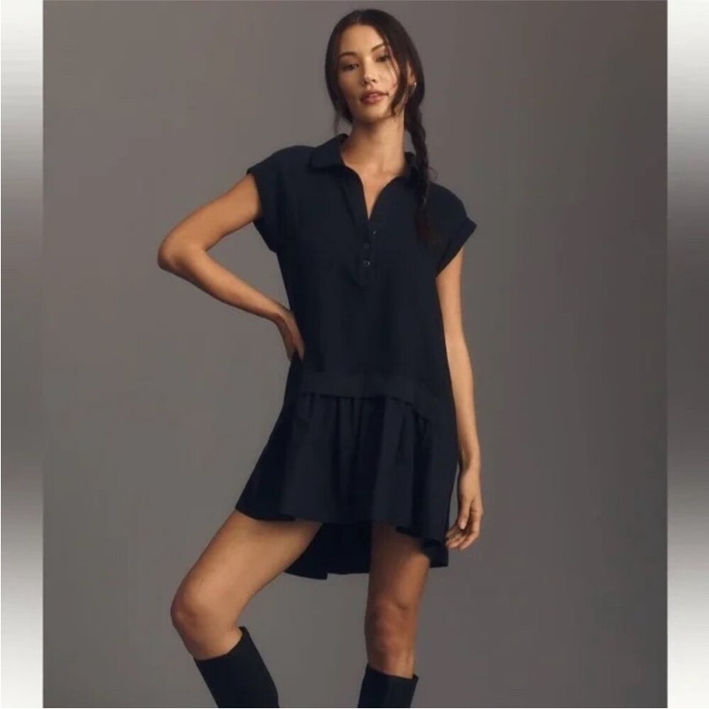 ANTHROPOLOGIE x DAILY PRACTICE Offsides Mini Dress Black Polo Large